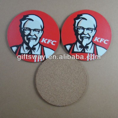 KFC coaster,mdf cork coaster,blank mdf cork coaster for promotion gift