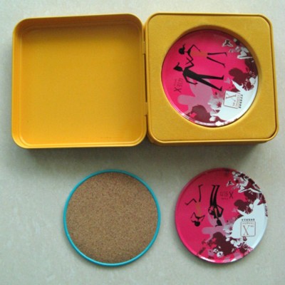 OEM tinplate tin round cork coaster with tin box